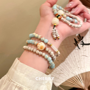 猫爪星月菩提寿山石手链女新中式轻奢小众双圈手串精致串珠手饰夏