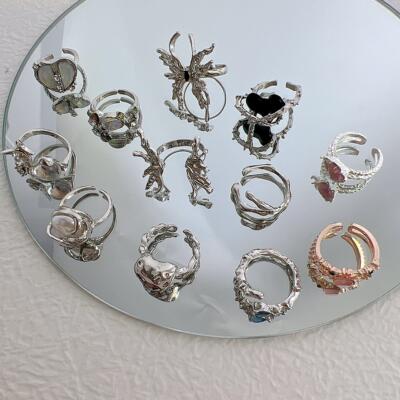 17KM Y2K Crystal Rings Kpop Heart Adjustable Ring Irregular