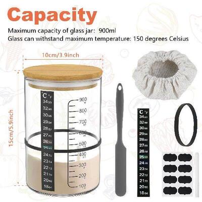 Sourdough Starter Jar Kit 900ml Clear Glass Sourdough