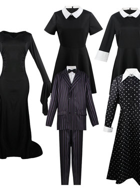 亚当斯一家cos服星期三Wednesday黑色印花cosplay角色扮演服现货