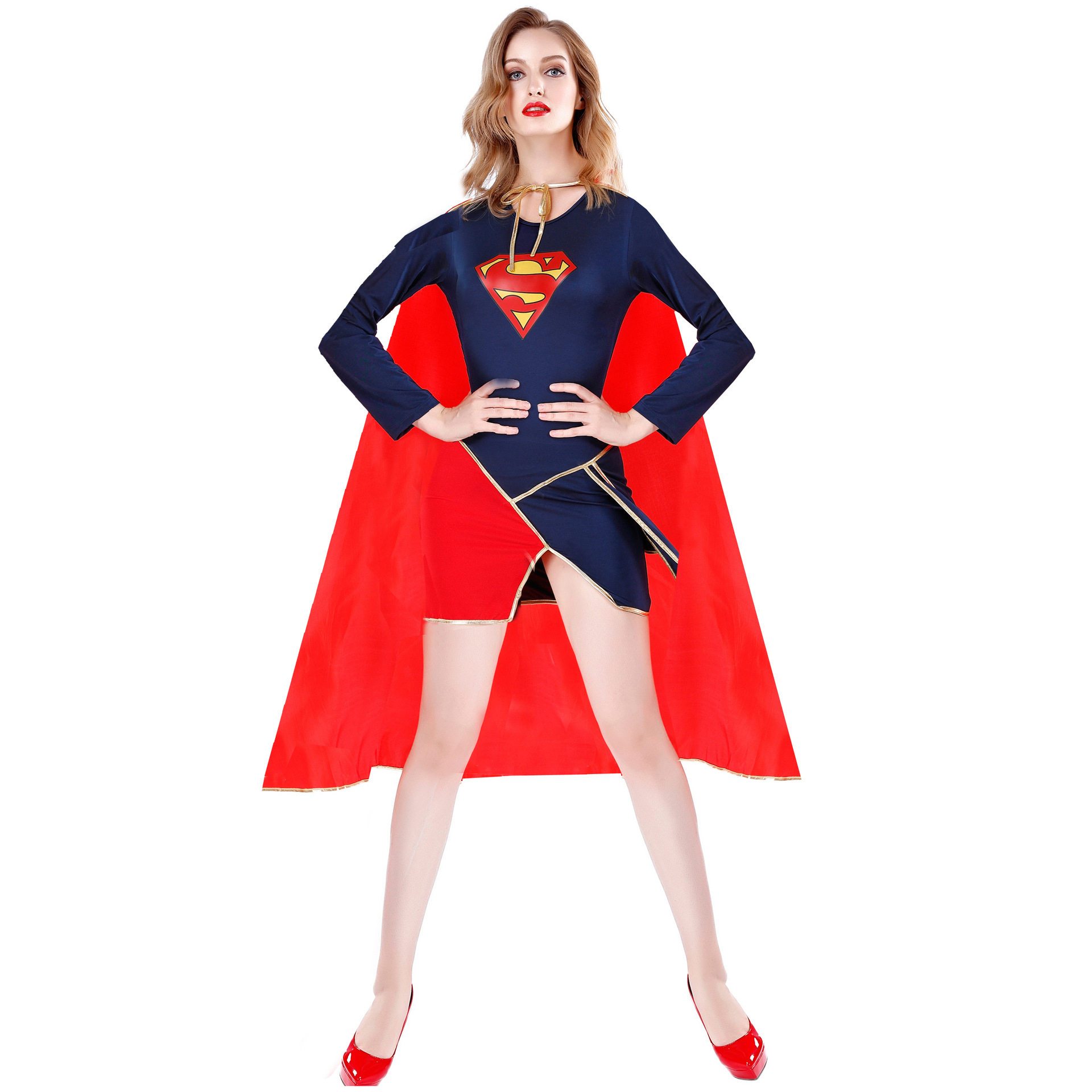 M-XL 新款 性感披风超人装 游戏制服 女侠服饰 大码 万圣节服装