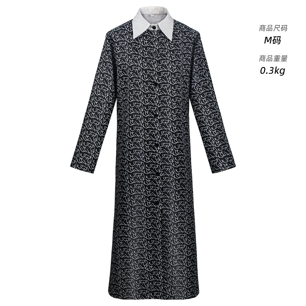 亚当斯一家cos服星期三Wednesday黑色印花礼服cosplay角色扮演服