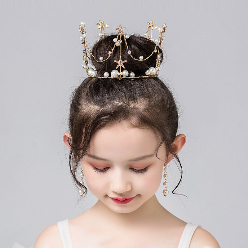 合金小皇冠镶钻珍珠圆圈王冠结婚饰品舞台满冠儿童发饰新娘头饰