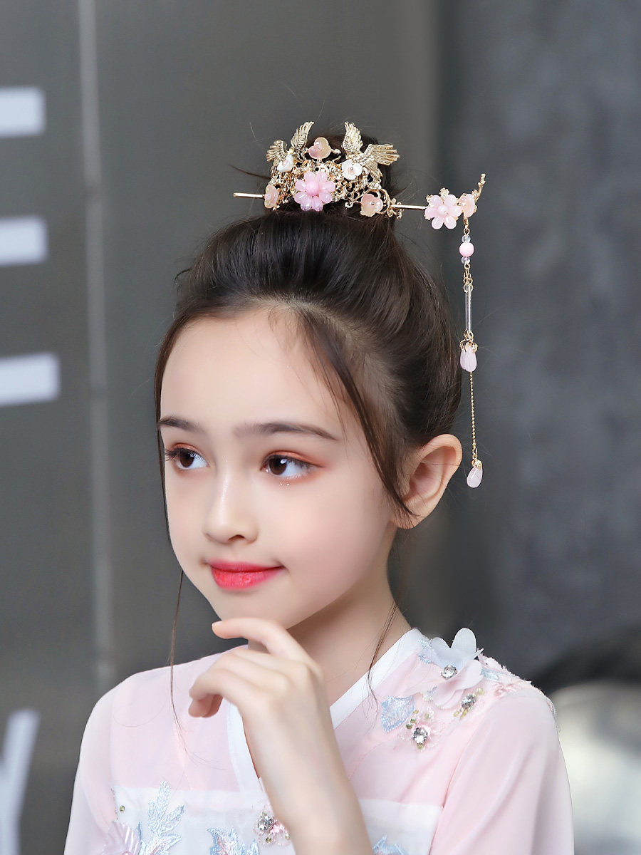 儿童汉服头饰古风流苏步摇公主演出发饰古代发簪发冠女童古装配饰