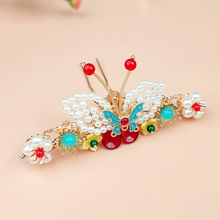 女童蝴蝶小发冠顶簪古代头饰新中式儿童汉服发饰古风发钗复古配饰