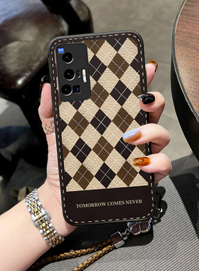 适用vivox70prox70保护套覆古皮纹x60pro新款格子纹x60时尚x50网红x30情侣高档外壳x27全包防摔壳潮牌