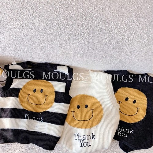 2023春秋新款男童女童可爱搭配时尚童装马甲休闲笑脸针织背心毛衣