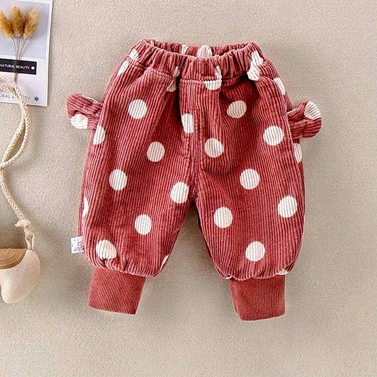 韩版婴幼儿春秋冬新灯芯绒婴儿大屁屁裤款宝宝pp裤子圆点加绒加厚
