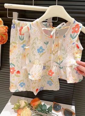 208636百背心男女小童2024新款时尚宝油画搭CZ套装夏季洋-XVT