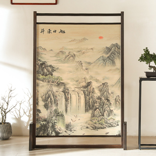 现代中式屏风隔断客厅玄关实木座屏做旧复古民俗茶室室内屏障遮挡