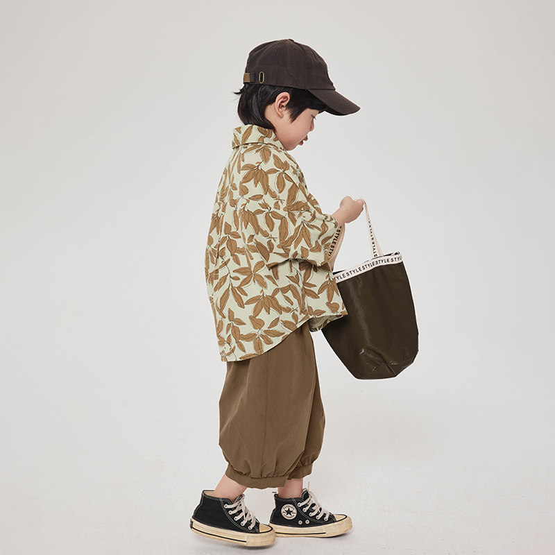 积木城堡 男童衬衫短袖2025夏装新款儿童韩版花衬衣中小童上衣薄