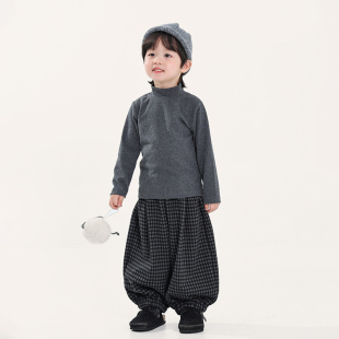 中小童儿童纯色磨毛半高领 冬装 积木城堡男童打底衫 秋冬2025新款