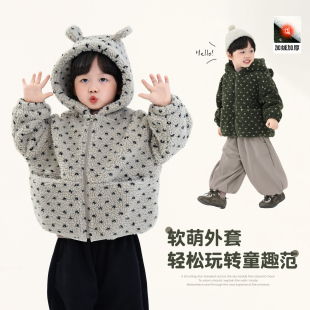 积木城堡男童加绒外套2025冬装 儿童羊羔绒上衣中小童毛毛衣 新款