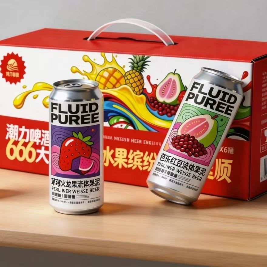 三种口味果泥啤酒500ml果汁含量大于百分之30 草莓火龙果味