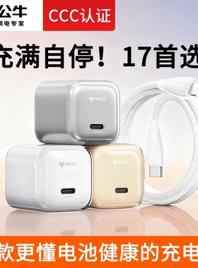 【iPhone17首选】公牛冰立方苹果充电器45w/40w/30w快充一套16promax/15充电头和数据线typec手机pd套装插头