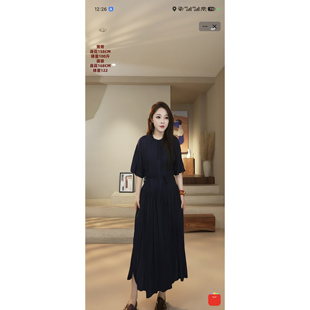 G0955 藏青提花斜襟系带连衣裙 芳芳力荐