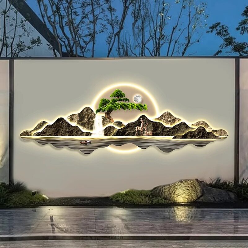 新中式太阳能壁灯户外庭院防水壁画灯别墅院子造景装饰影壁墙壁灯