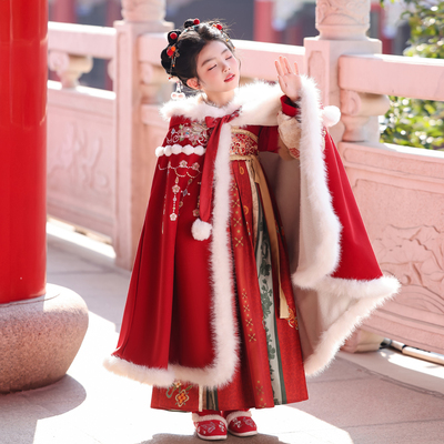 汉服女童冬2025新款加绒斗篷外套