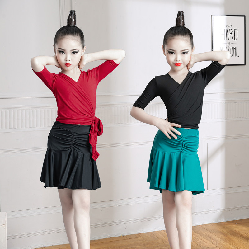 拉丁舞服装女儿童专业比赛练功服秋季短袖幼儿两件式拉丁舞裙表演