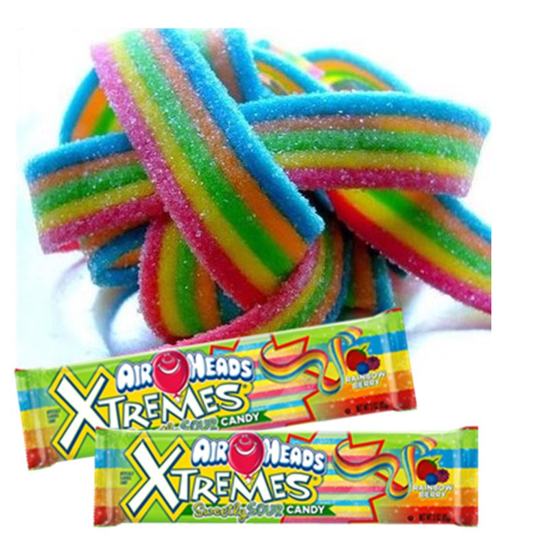 美国进口扭扭糖airheads xtremes彩虹糖水果酸味软糖57g 蛋糕装饰