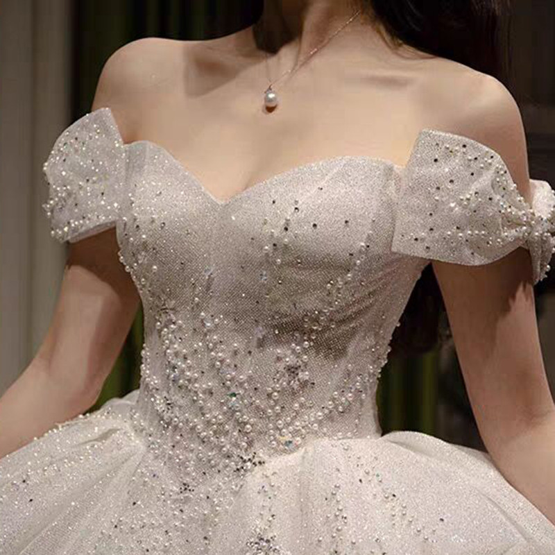 원 숄더 메인 라이트 웨딩 드레스 2023 새 신부 프랑스 복고풍 럭셔리 심플 테일 중공업 임산부 드레스