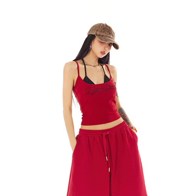 野生zero吊带背心三色假两件烫钻