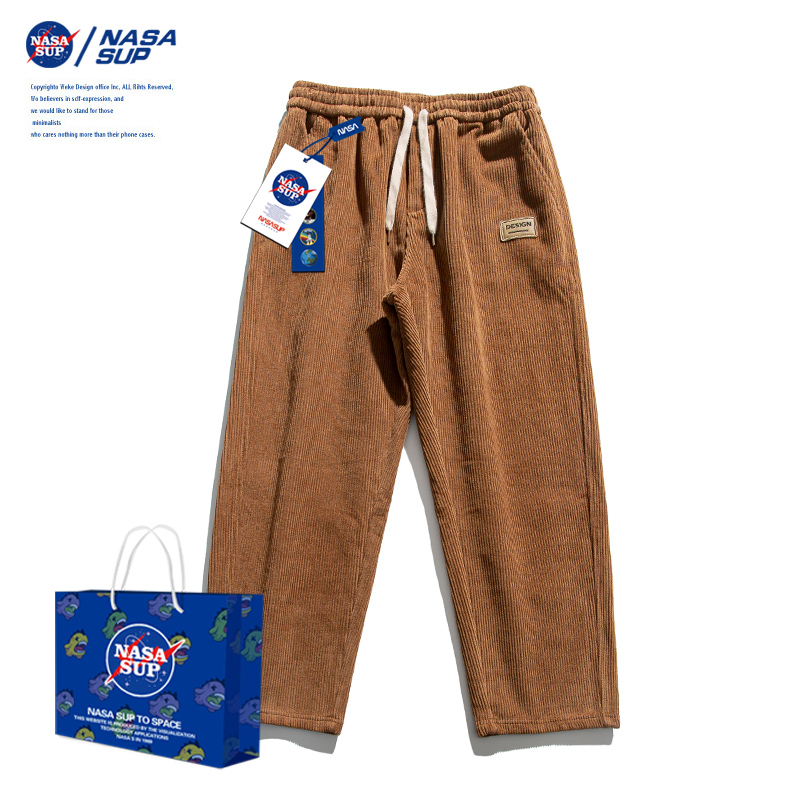 nasa联名官网旗舰店灯芯绒工装裤男直筒秋冬季运动休闲加绒长裤子