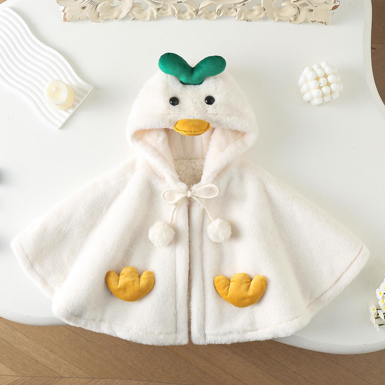 冬季新款宝宝加绒披风卡通鸭子