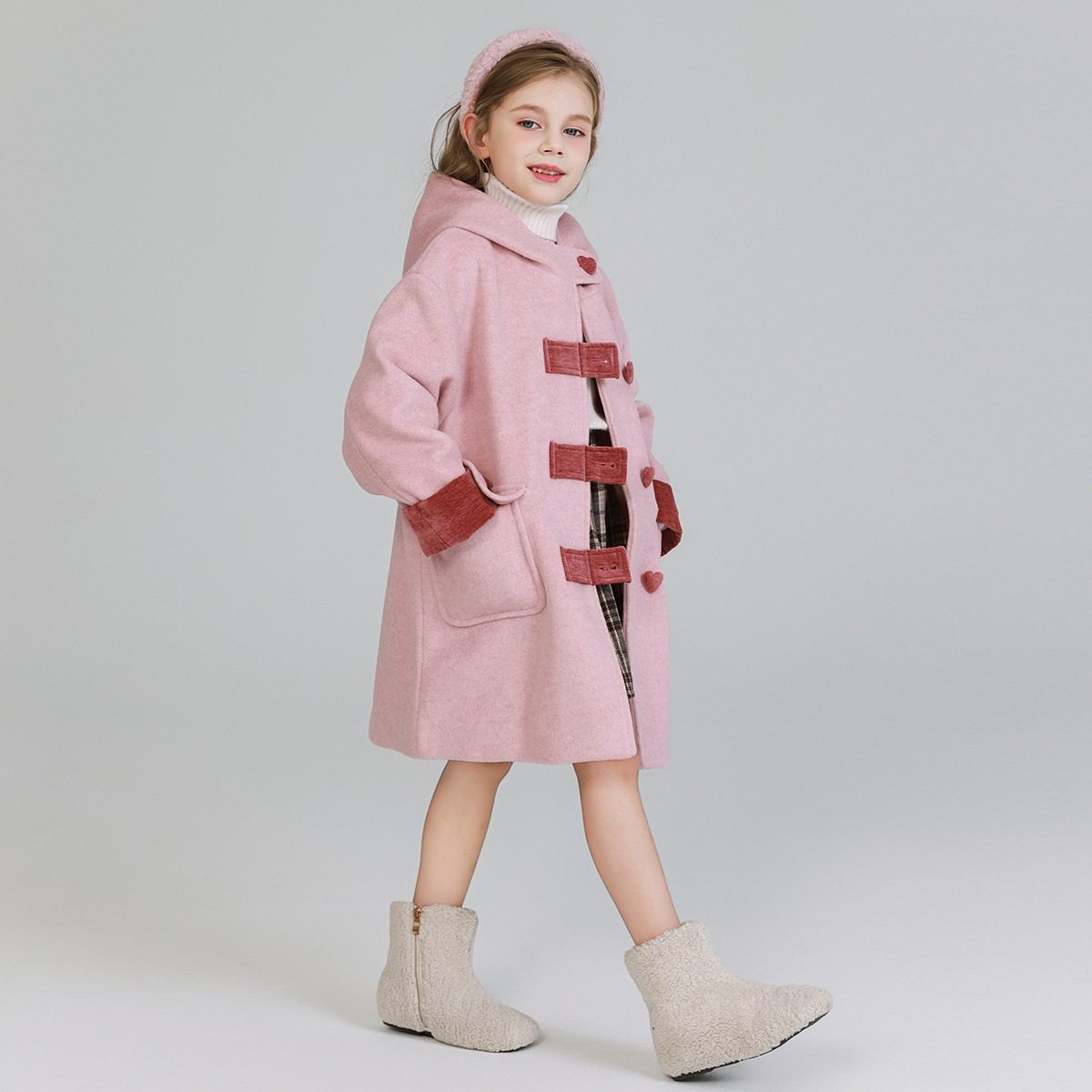 女童高级感撞色毛呢大衣秋冬季新款夹棉加厚中大童连帽外套上衣,童装/婴儿装/亲子装,呢大衣,淘宝优惠券,粉丝福利购,淘宝优惠卷