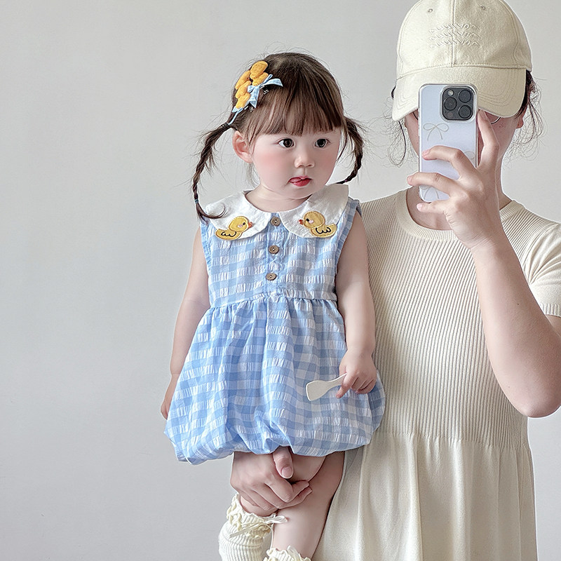 女宝宝连衣裙夏装2025新款洋气女童裙子夏款薄款超萌格子公主裙夏