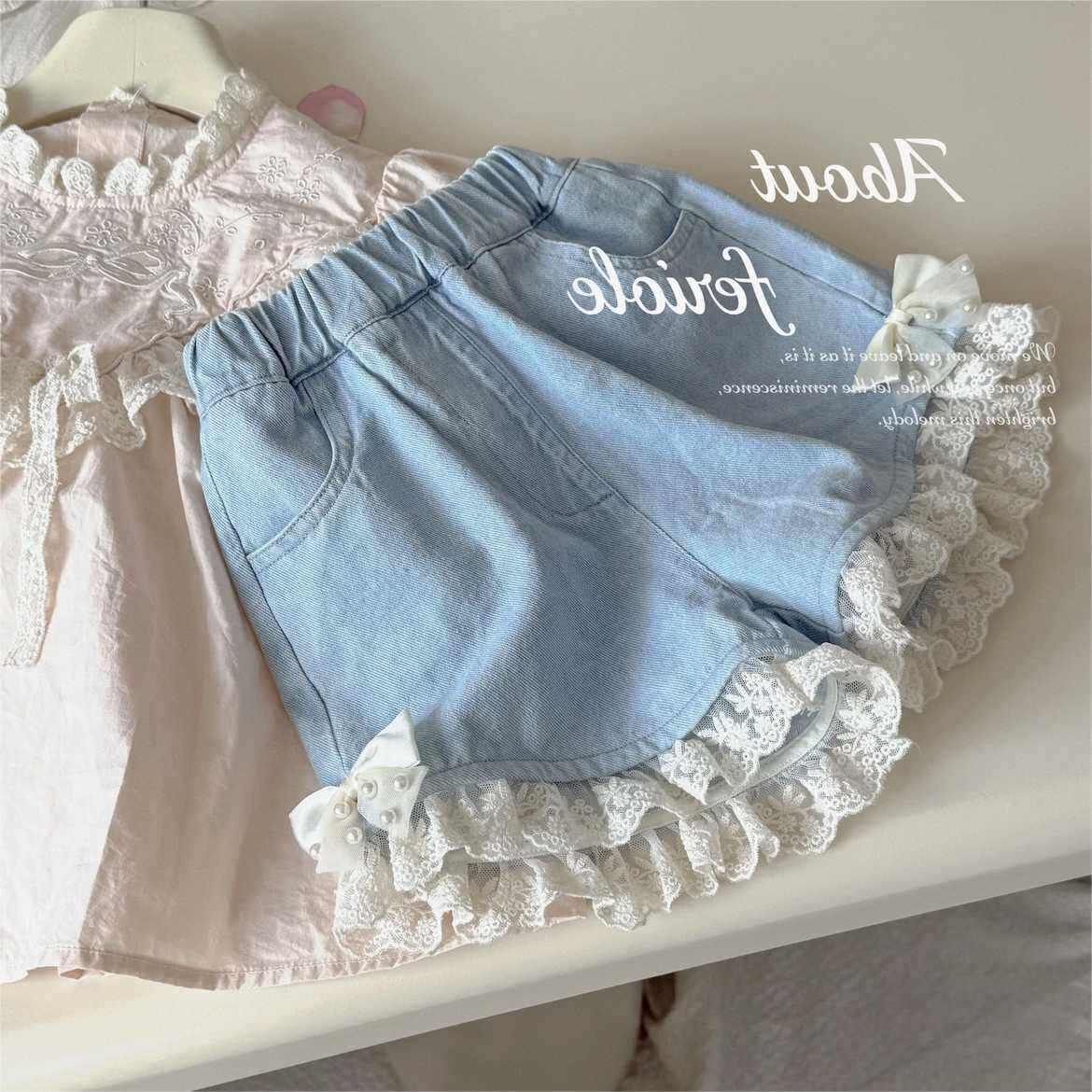 女童短裤女宝宝26夏季珍珠蝴蝶结牛仔短裤韩版洋气花边薄款热裤潮