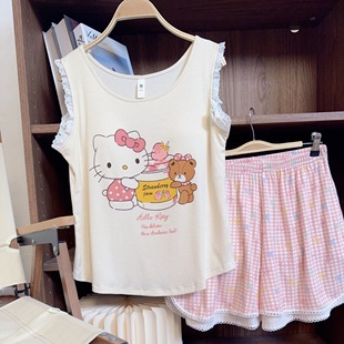 带胸垫可外穿时尚 新款 家居服套装 背心草莓果酱凯蒂猫2220