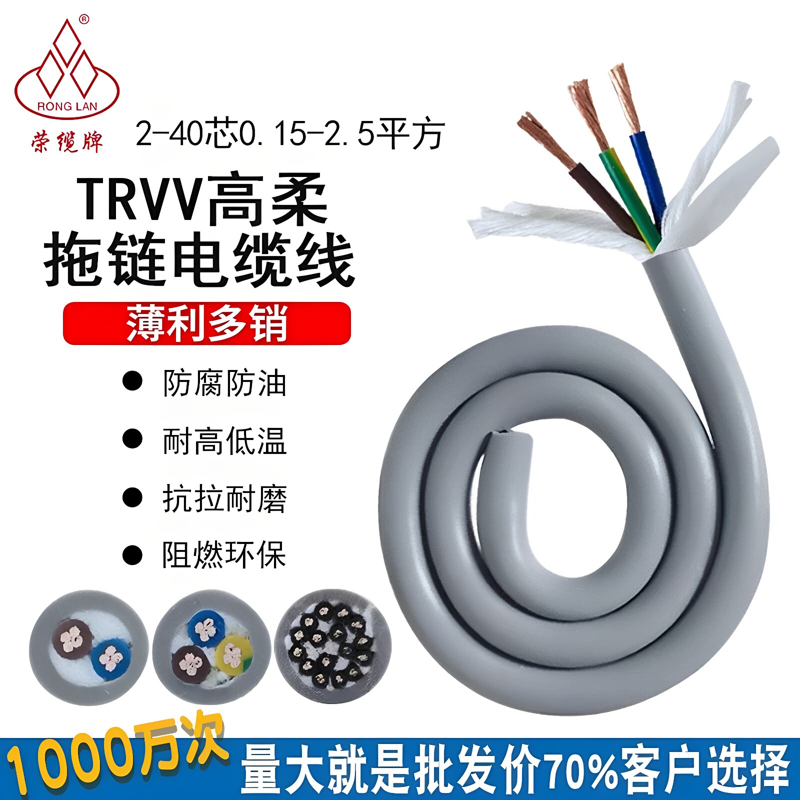 深圳荣缆1000万次拖链电缆现货图片