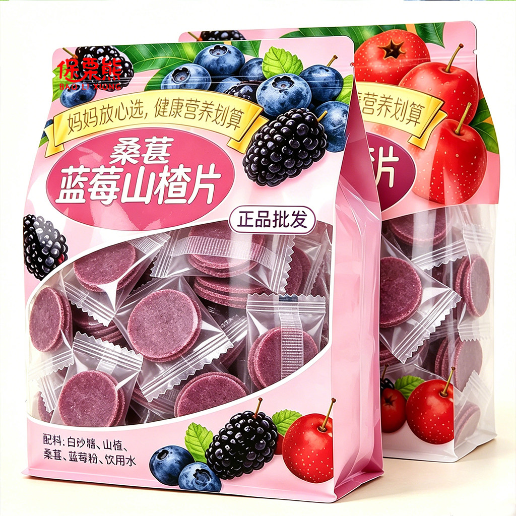 蓝莓桑葚夹心山楂片酸甜蜜饯果脯山楂味十足桑葚片休闲健康小零食