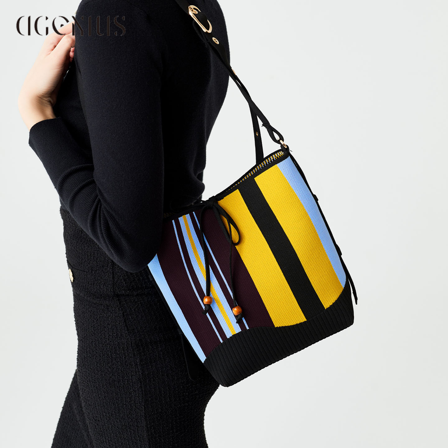 DGENIUS原创水桶包女单肩编织包