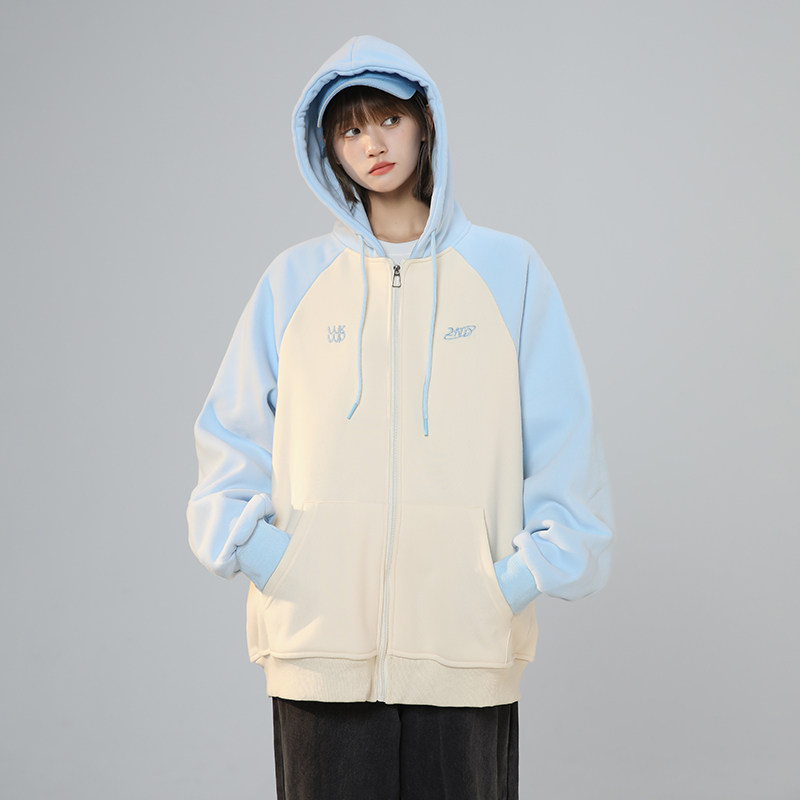 XZ409-1-Y03-P70秋季复古插肩袖卫衣开衫连帽宽松外套女（控88）,男装卫衣,星座1514