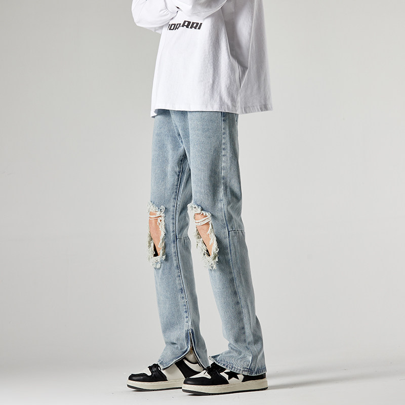 XZ409-1-K634-P55春夏新款膝盖破洞小脚修身牛仔裤男（控68）,男装牛仔裤,星座1514