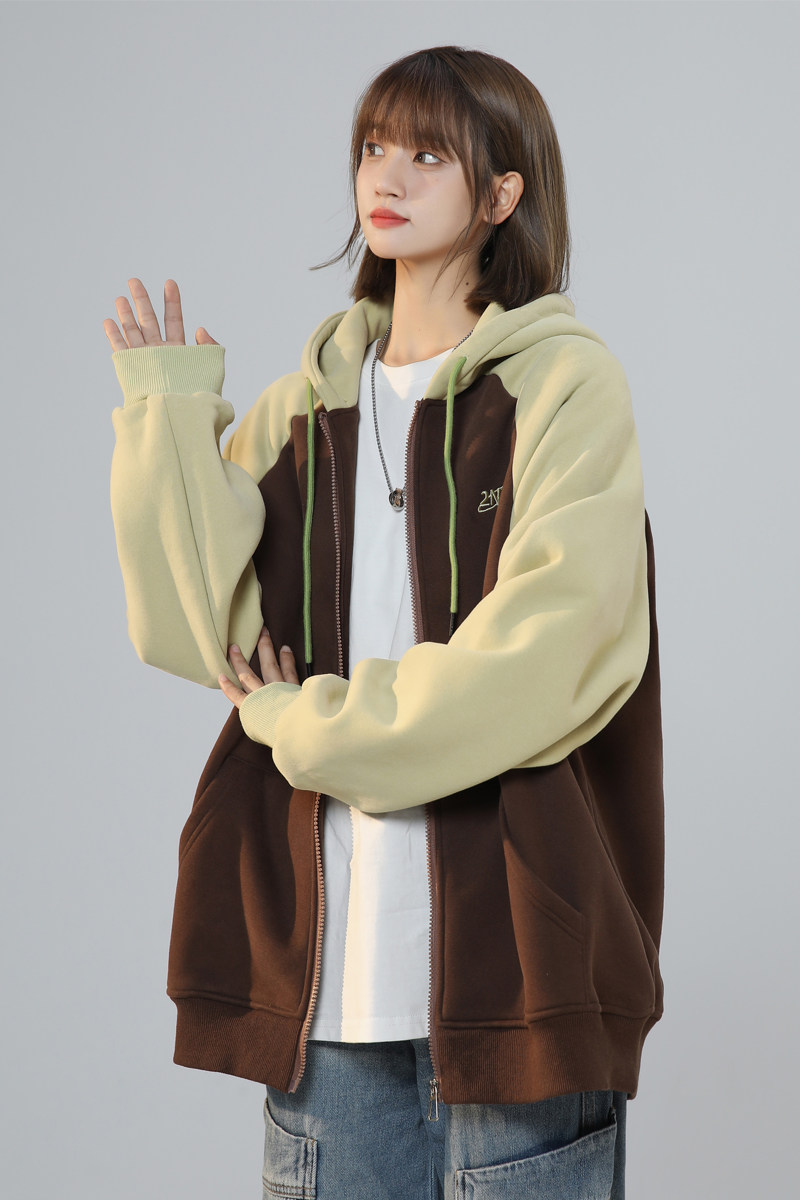 XZ409-1-Y03-P70秋季复古插肩袖卫衣开衫连帽宽松外套女（控88）,男装卫衣,星座1514