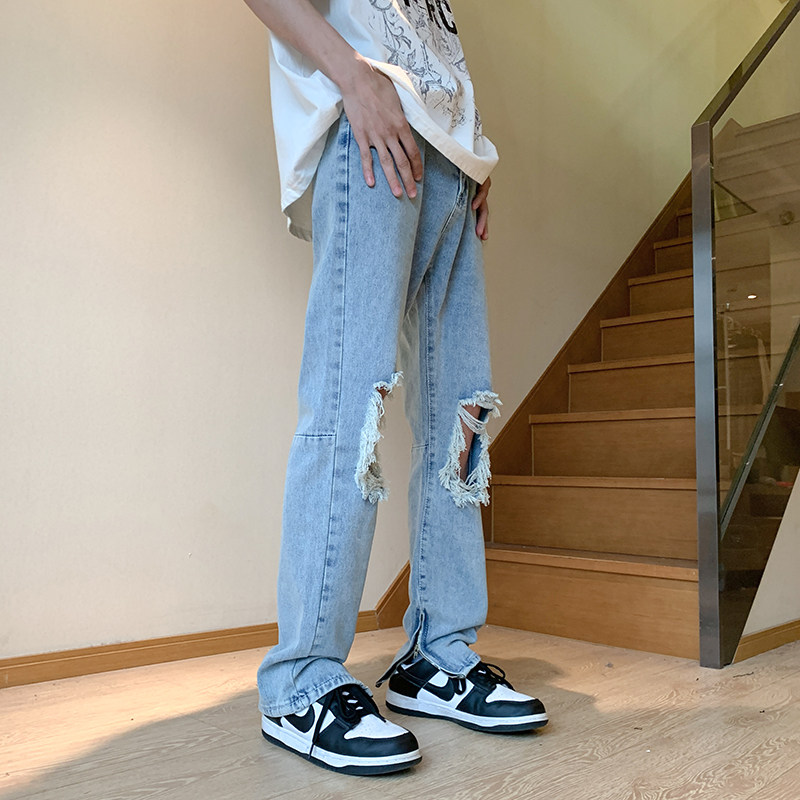 XZ409-1-K634-P55春夏新款膝盖破洞小脚修身牛仔裤男（控68）,男装牛仔裤,星座1514