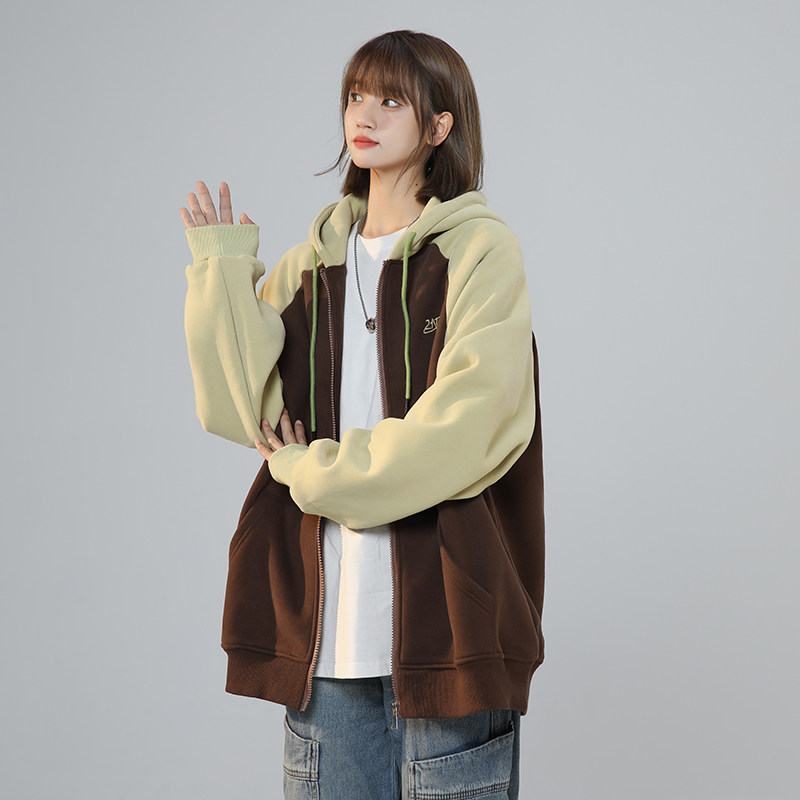 XZ409-1-Y03-P70春季复古插肩袖卫衣开衫连帽宽松外套女（控88）,男装卫衣,星座1514
