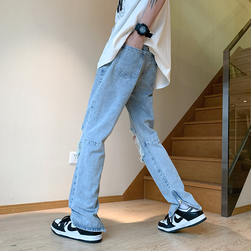 XZ409-1-K634-P55春夏新款膝盖破洞小脚修身牛仔裤男（控68）,男装牛仔裤,星座1514