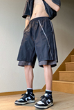 XZ409-1-K651-P45夏季假两件拉链设计宽松运动休闲短裤（控58），男装休闲裤，星座1514