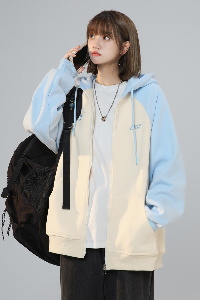 XZ409-1-Y03-P70春季复古插肩袖卫衣开衫连帽宽松外套女（控88）,男装卫衣,星座1514