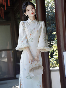女秋冬中国风女装 唐装 2024新款 国风冬装 连衣裙 冬季 新中式 旗袍冬款
