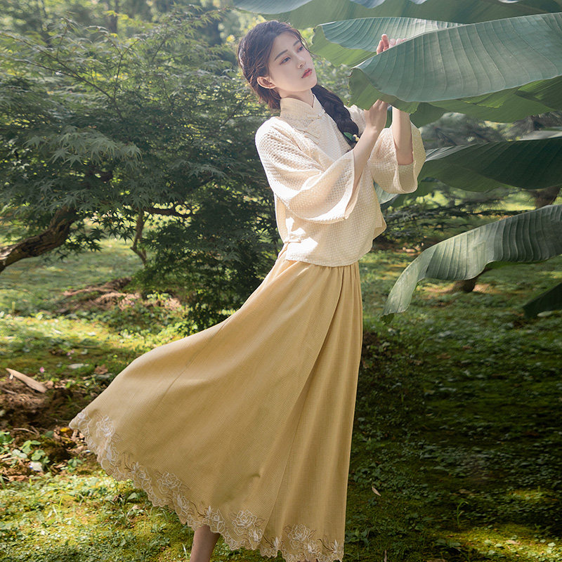 HANFU 여성 당나라 정장 중국 스타일 여성 의류 복고풍 중국 개선 치파오 버튼 탑 고대 스타일의 새로운 중국 스타일 정장