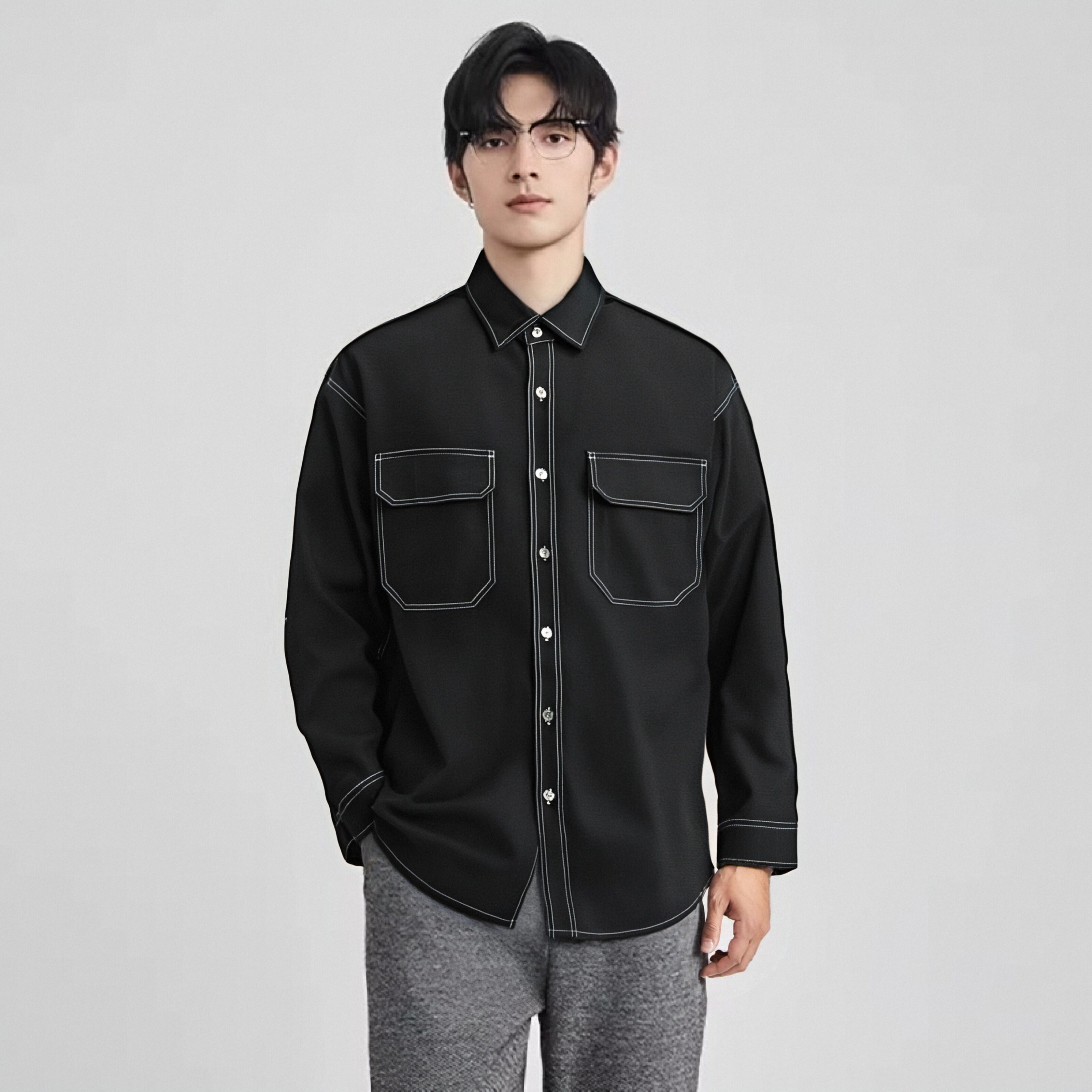 YPUT男装夏季7分袖明线衬衫潮YHG103051A