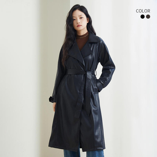 女士PU长款无扣港风飒爽皮衣YHE208023E