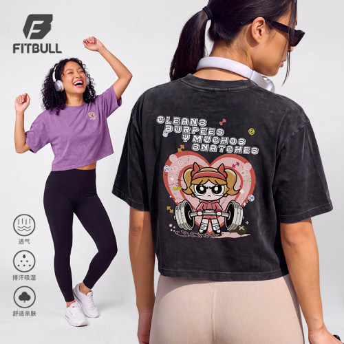 FITBULL美式洗水短款健身运动女子短袖综合训练服CF日常弹力透气