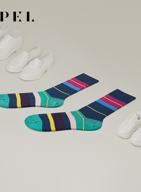 APEL丝光匹马棉条纹情侣袜子男中筒袜透气女百搭高端精品潮棉袜