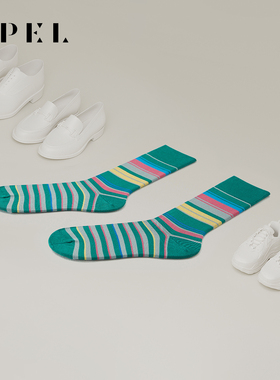 APEL丝光匹马棉条纹情侣袜子男中筒袜透气女百搭高端精品潮棉袜